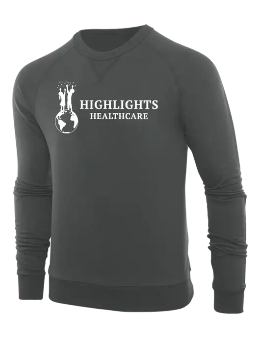 Allmade Charcoal Grey Organic French Terry Crewneck Sweatshirt w/Highlights Healthcare Logo