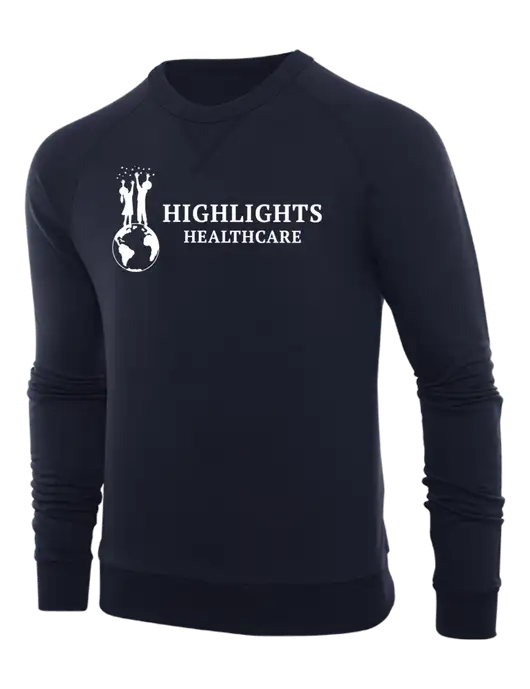 Allmade Dark Navy Organic French Terry Crewneck Sweatshirt w/Highlights Healthcare Logo