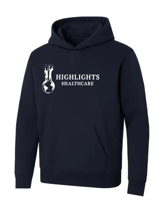 Allmade Dark Navy Organic French Terry Pullover Hoodie w/Highlights Healthcare Logo