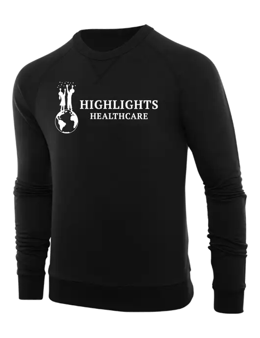 Allmade Deep Black Organic French Terry Crewneck Sweatshirt w/Highlights Healthcare Logo