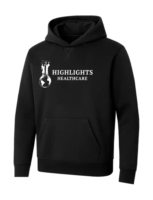 Allmade Deep Black Organic French Terry Pullover Hoodie w/Highlights Healthcare Logo