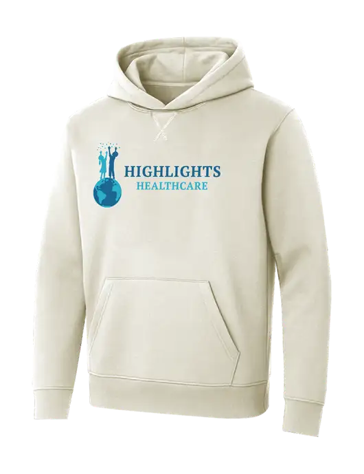 Allmade White Sand Organic French Terry Pullover Hoodie w/Highlights Healthcare Logo