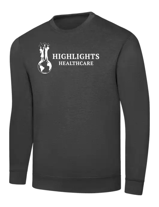 Dark Heather Grey 7.8 oz Ring Spun Crew Sweatshirt w/Highlights Healthcare Logo