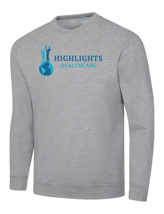 Light Grey Heather 7.8 oz Ring Spun Crew Sweatshirt w/Highlights Healthcare Logo