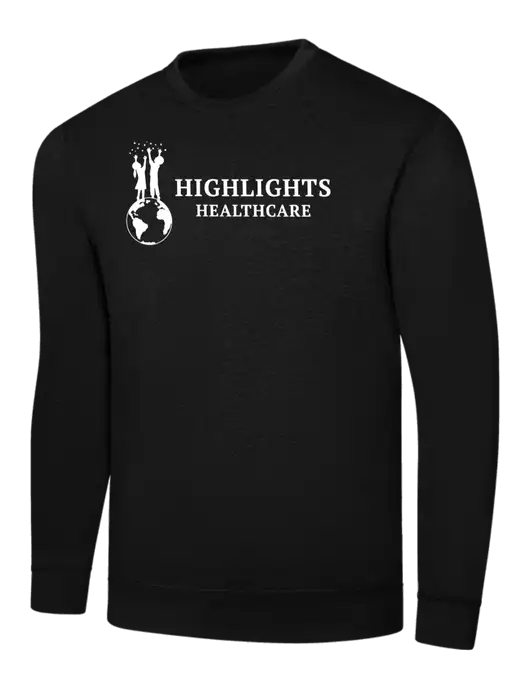 Black 7.8 oz Ring Spun Crew Sweatshirt w/Highlights Healthcare Logo
