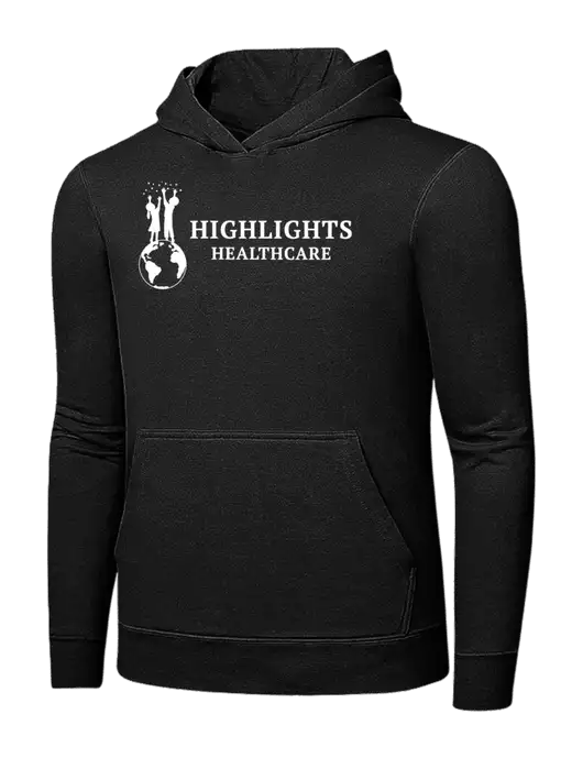 Jet Black 7.8 oz Ring Spun Hooded Sweatshirt w/Highlights Healthcare Logo