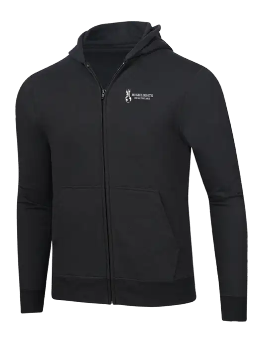 Jet Black 8.5 oz Ring Spun Zip Hooded Sweatshirt w/Highlights Healthcare Logo