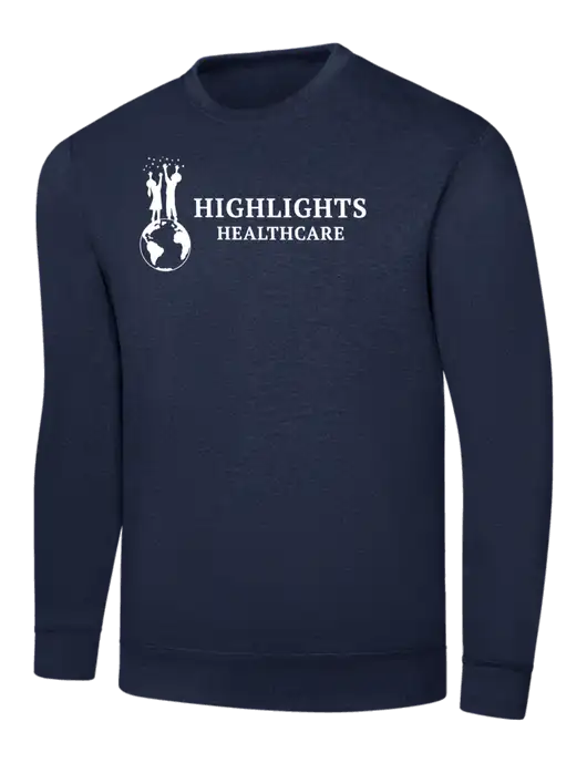 Navy 7.8 oz Ring Spun Crew Sweatshirt w/Highlights Healthcare Logo