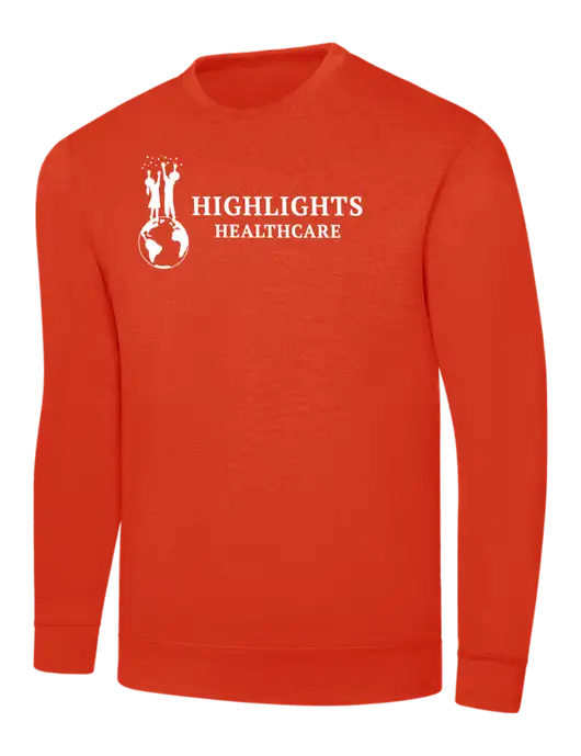 Orange 7.8 oz Ring Spun Crew Sweatshirt w/Highlights Healthcare Logo