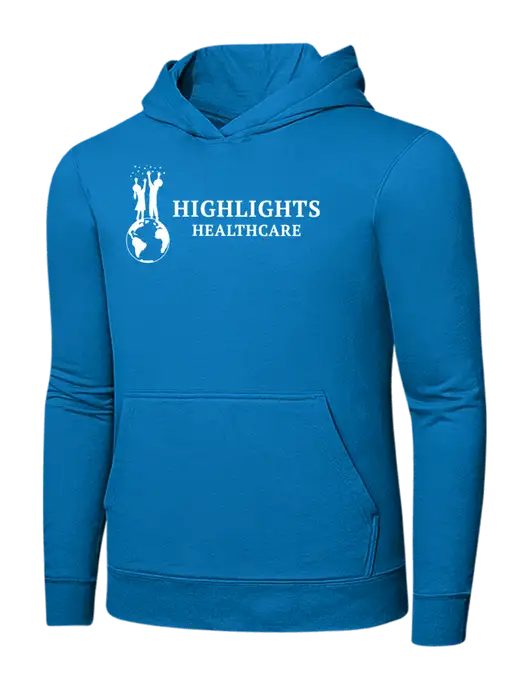 Medium Dark Sapphire 7.8 oz Ring Spun Hooded Sweatshirt w/Highlights Healthcare Logo