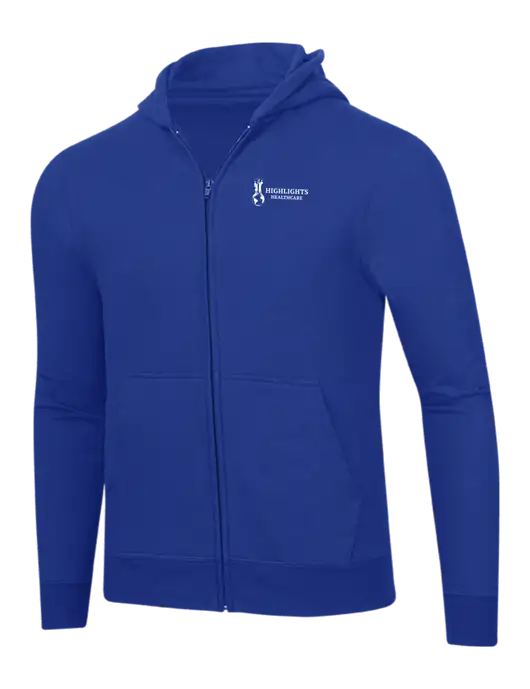 True Royal 8.5 oz Ring Spun Zip Hooded Sweatshirt w/Highlights Healthcare Logo