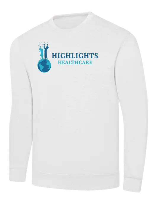 White 7.8 oz Ring Spun Crew Sweatshirt w/Highlights Healthcare Logo