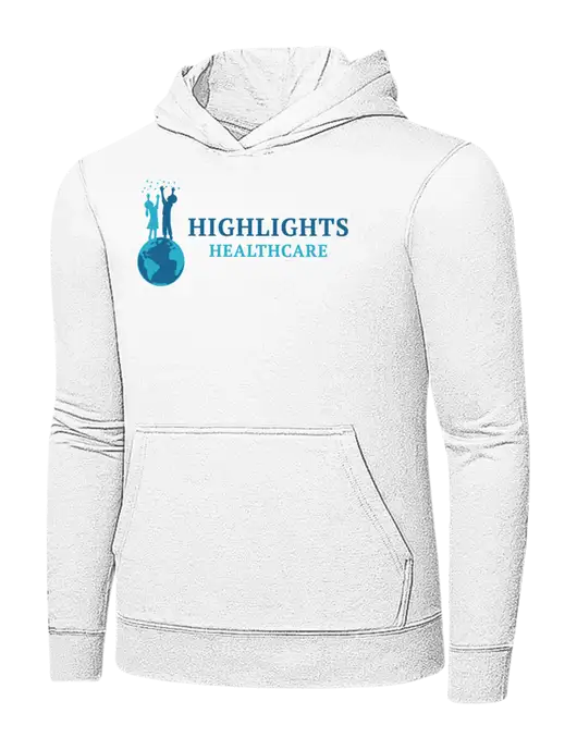 White 7.8 oz Ring Spun Hooded Sweatshirt w/Highlights Healthcare Logo