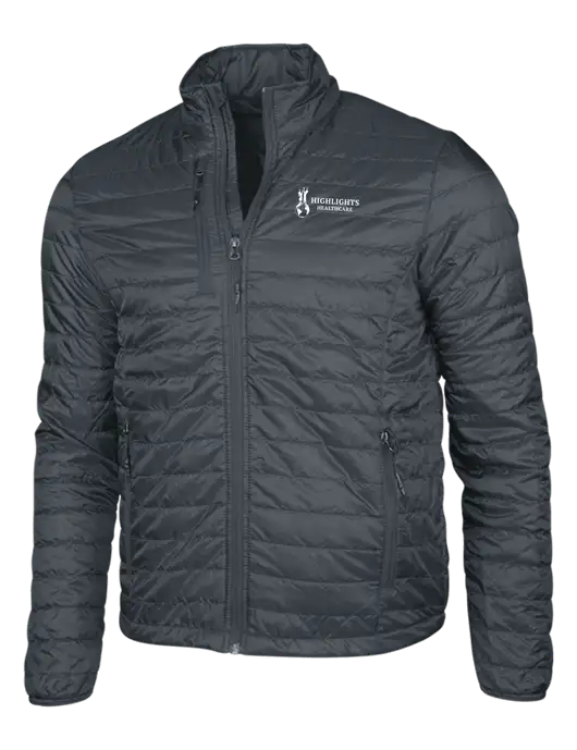 Dark Grey Puffy Packable Jacket w/Highlights Healthcare Logo