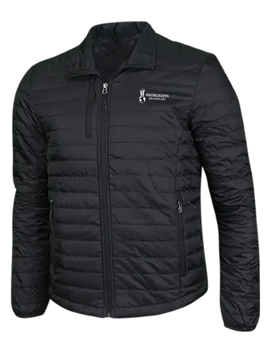 Deep Black Puffy Packable Jacket w/Highlights Healthcare Logo