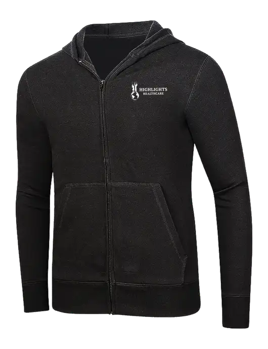 Full-Zip Black Heavyweight Hooded Sweatshirt w/Highlights Healthcare Logo
