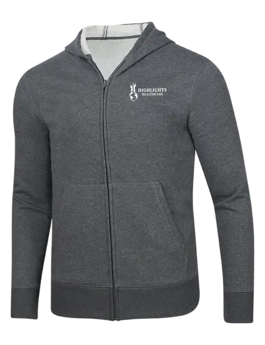 Full-Zip Dark Grey Heather Heavyweight Hooded Sweatshirt w/Highlights Healthcare Logo