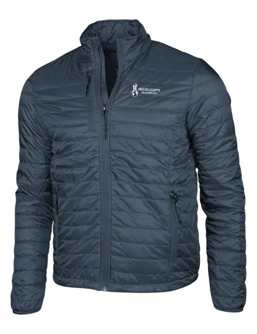 Navy Puffy Packable Jacket w/Highlights Healthcare Logo