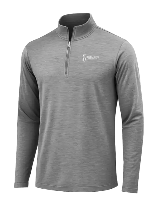 Dark Grey Heather Posicharge Tri-Blend Wicking 1/4 Zip Pullover w/Highlights Healthcare Logo