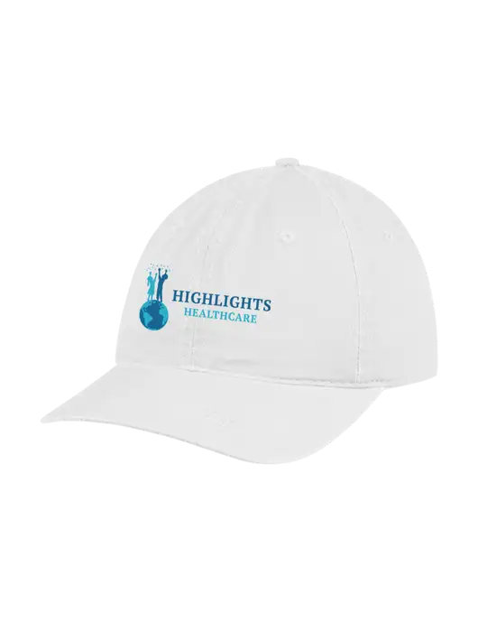 Garment Washed Unstructured Twill White Cap w/Highlights Healthcare Logo