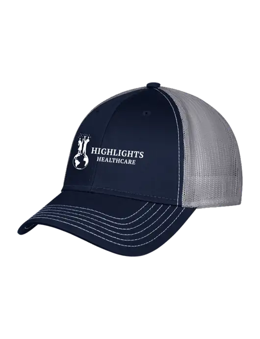 Navy & Grey Mesh Trucker Cap Snap Back w/Highlights Healthcare Logo