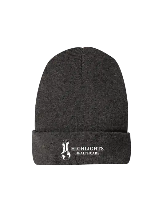 Recycled Charcoal Heather Beanie w/Highlights Healthcare Logo
