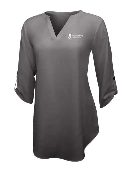 Dark Grey Womens 3/4 Sleeve Tunic Blouse w/Highlights Healthcare Logo