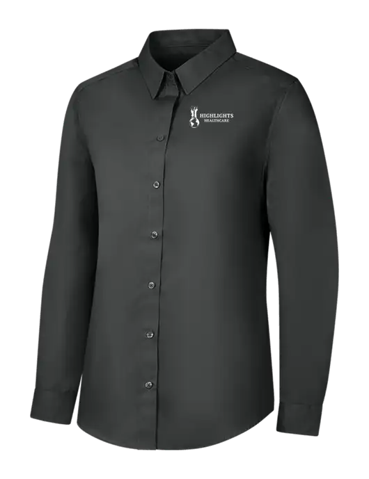 Womens Dark Grey Long Sleeve Carefree Poplin Shirt w/Highlights Healthcare Logo