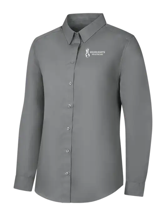 Womens Medium Grey Long Sleeve Carefree Poplin Shirt w/Highlights Healthcare Logo