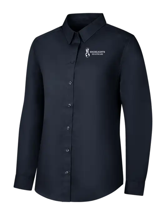 Womens River Blue Navy Long Sleeve Carefree Poplin Shirt w/Highlights Healthcare Logo