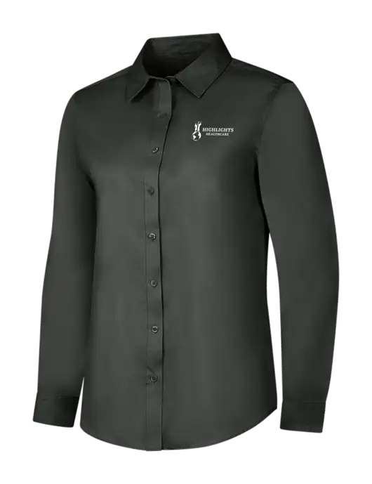 Dark Grey Womens Long Sleeve Superpro React Twill Shirt w/Highlights Healthcare Logo