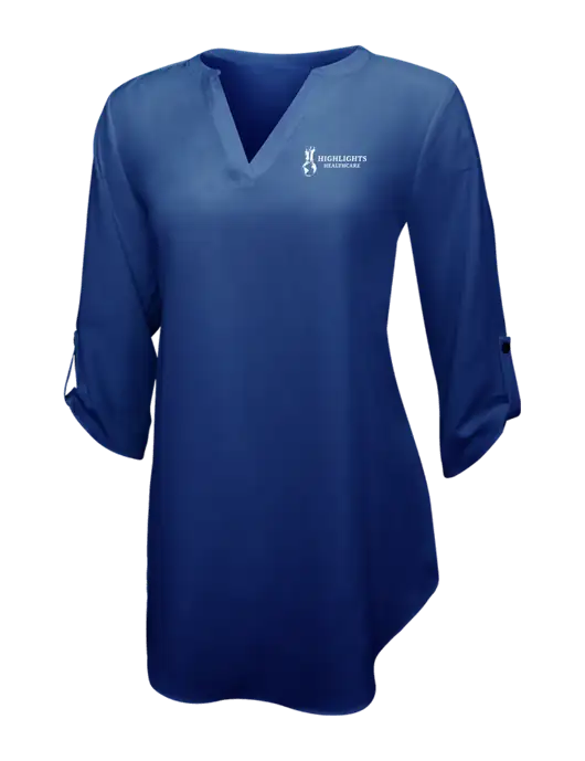 Dark Royal Womens 3/4 Sleeve Tunic Blouse w/Highlights Healthcare Logo