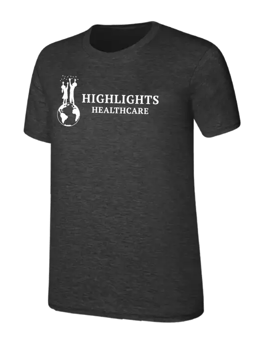 Womens Ring Spun Dark Heather Grey 4.5 oz T-Shirt w/Highlights Healthcare Logo