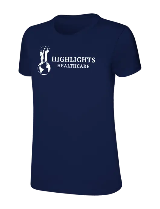 Womens Ring Spun Navy 4.5 oz T-Shirt w/Highlights Healthcare Logo