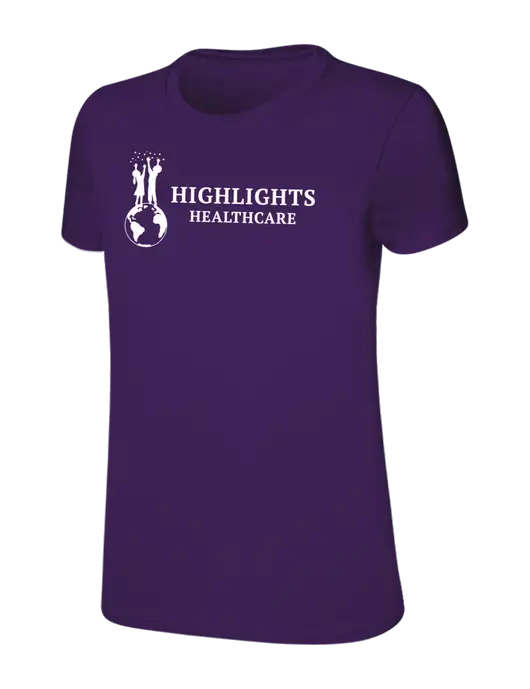 Womens Ring Spun Purple 4.5 oz T-Shirt w/Highlights Healthcare Logo