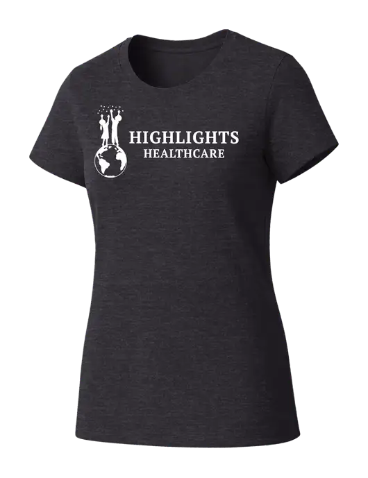 Womens Seriously Soft Heathered Charcoal T-Shirt w/Highlights Healthcare Logo