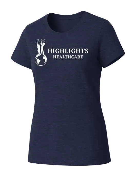Womens Seriously Soft Heathered Navy T-Shirt w/Highlights Healthcare Logo