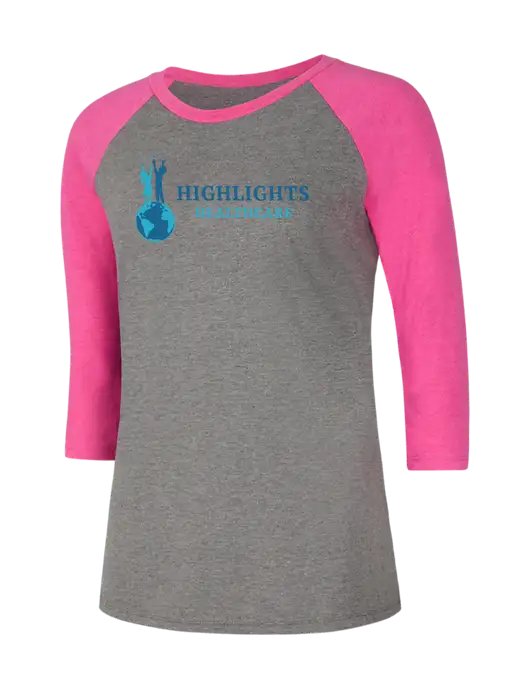 Womens Simply Soft 3/4 Sleeve Fuchsia Frost/Grey Frost Ring Spun Cotton T-Shirt w/Highlights Healthcare Logo