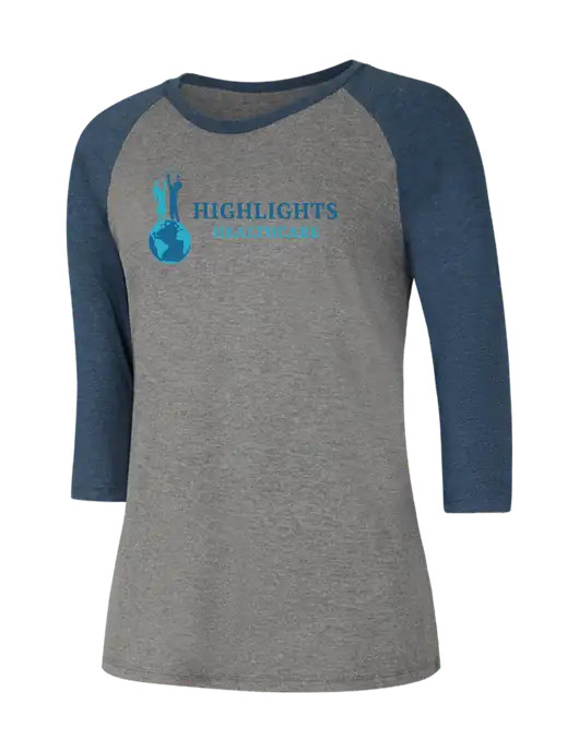 Womens Simply Soft 3/4 Sleeve Navy Frost/Grey Frost Ring Spun Cotton T-Shirt w/Highlights Healthcare Logo