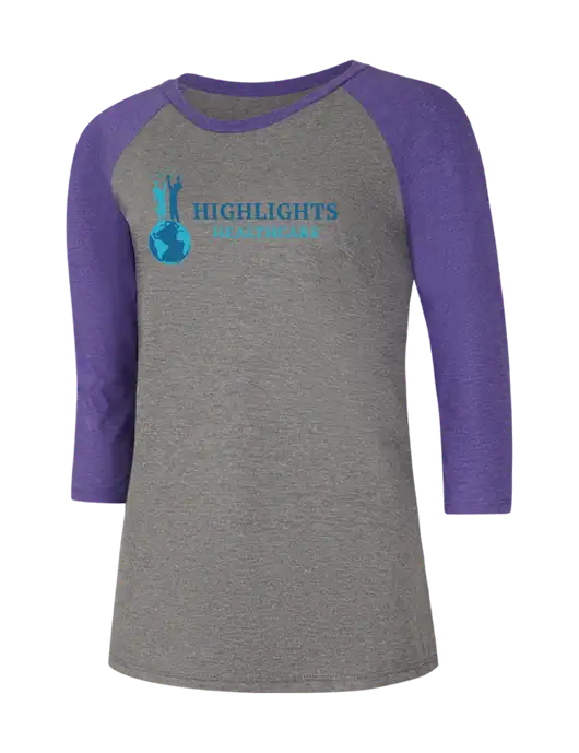 Womens Simply Soft 3/4 Sleeve Purple Frost/Grey Frost Ring Spun Cotton T-Shirt w/Highlights Healthcare Logo