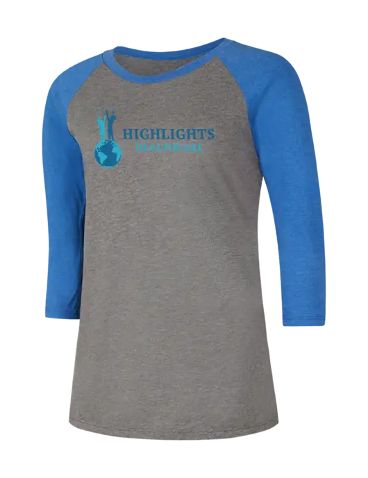 Womens Simply Soft 3/4 Sleeve Royal Frost/Grey Ring Spun Cotton T-Shirt w/Highlights Healthcare Logo