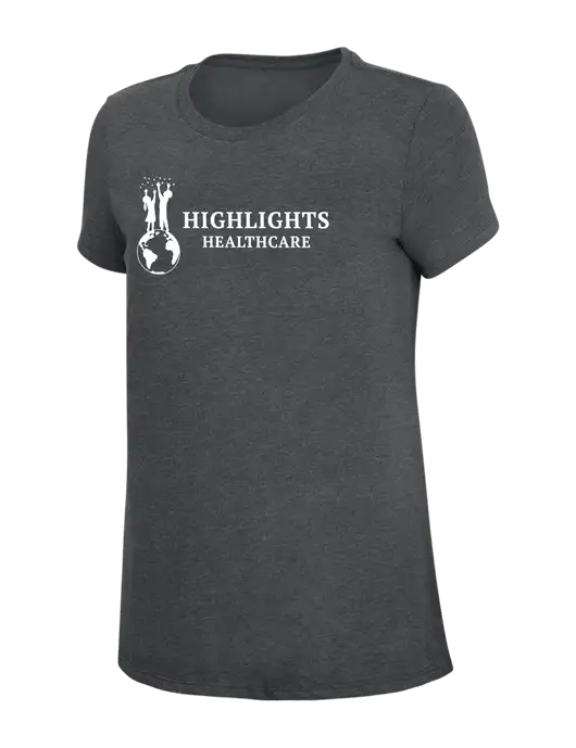 Womens Simply Soft Charcoal 4.5oz Poly/Combed Ring Spun Cotton T-Shirt w/Highlights Healthcare Logo