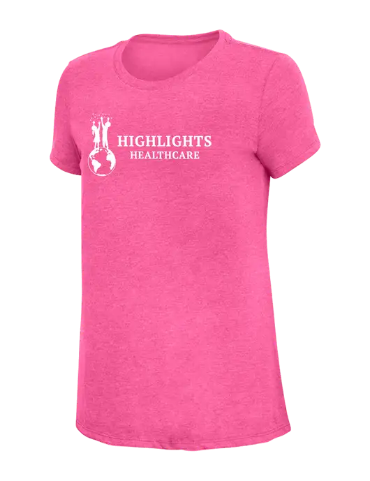 Womens Simply Soft Fuchsia Frost 4.5oz Poly/Combed Ring Spun Cotton T-Shirt w/Highlights Healthcare Logo