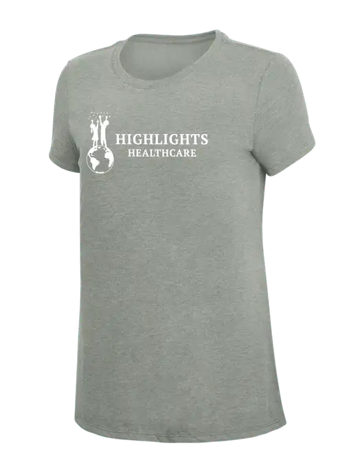 Womens Simply Soft Grey Frost 4.5oz  Poly/Combed Ring Spun Cotton T-Shirt w/Highlights Healthcare Logo