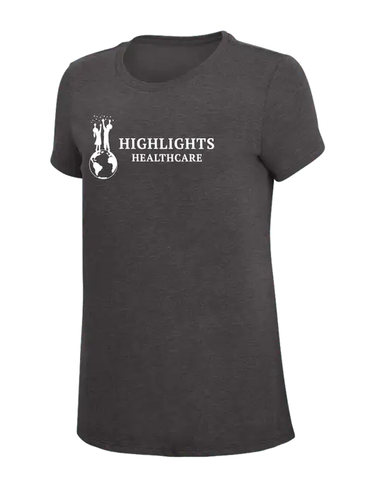 Womens Simply Soft Heather Charcoal 4.5oz  Poly/Combed Ring Spun Cotton T-Shirt w/Highlights Healthcare Logo