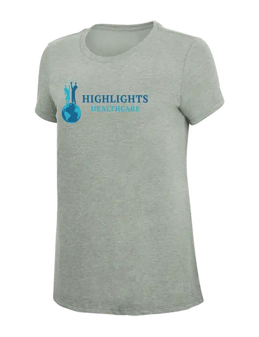 Womens Simply Soft Heathered Light Grey 4.5oz Poly/Combed Ring Spun Cotton T-Shirt w/Highlights Healthcare Logo