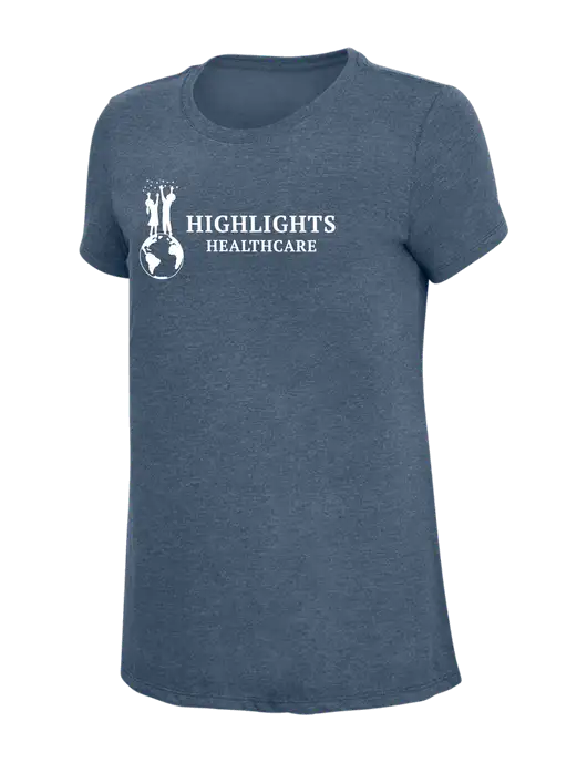 Womens Simply Soft Navy Frost 4.5oz  Poly/Combed Ring Spun Cotton T-Shirt w/Highlights Healthcare Logo