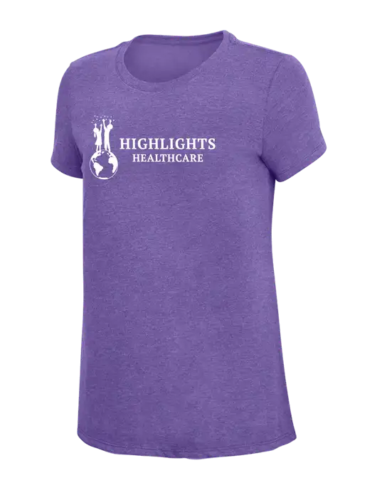 Womens Simply Soft Purple Frost 4.5oz  Poly/Combed Ring Spun Cotton T-Shirt w/Highlights Healthcare Logo