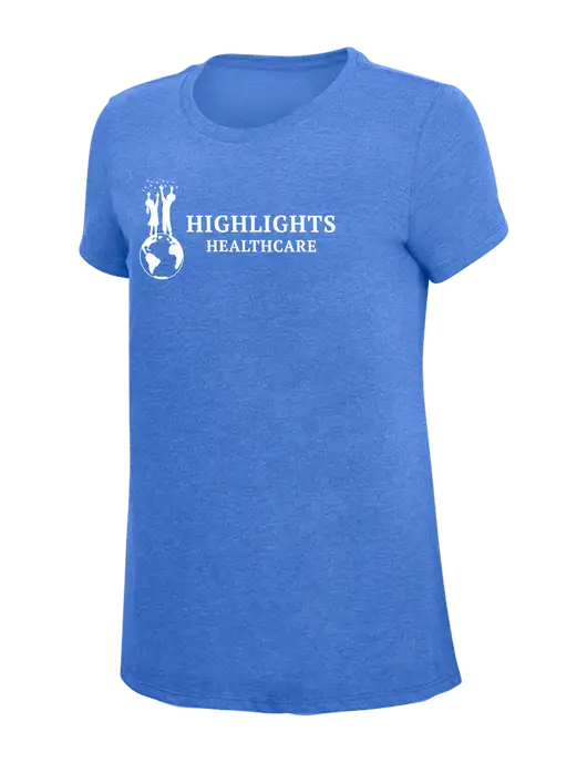 Womens Simply Soft Royal Frost 4.5oz  Poly/Combed Ring Spun Cotton T-Shirt w/Highlights Healthcare Logo