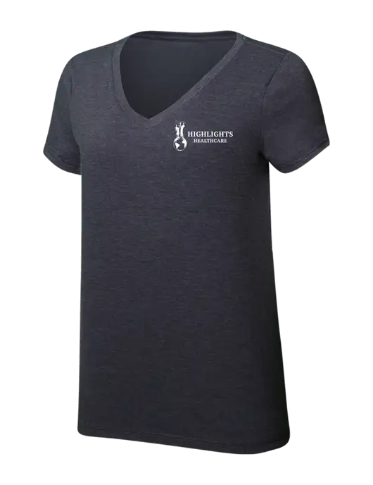 Womens Simply Soft V-Neck Heather Charcoal 4.5oz  Poly/Combed Ring Spun Cotton T-Shirt w/Highlights Healthcare Logo
